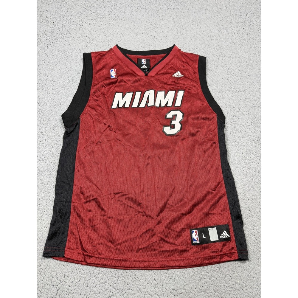 Adidas Dwyane Wade Miami Heat Jersey Boys Large Red NBA Basketball 3 Youth